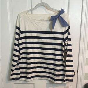 NWT Talbots Navy and White Striped Top with Bow